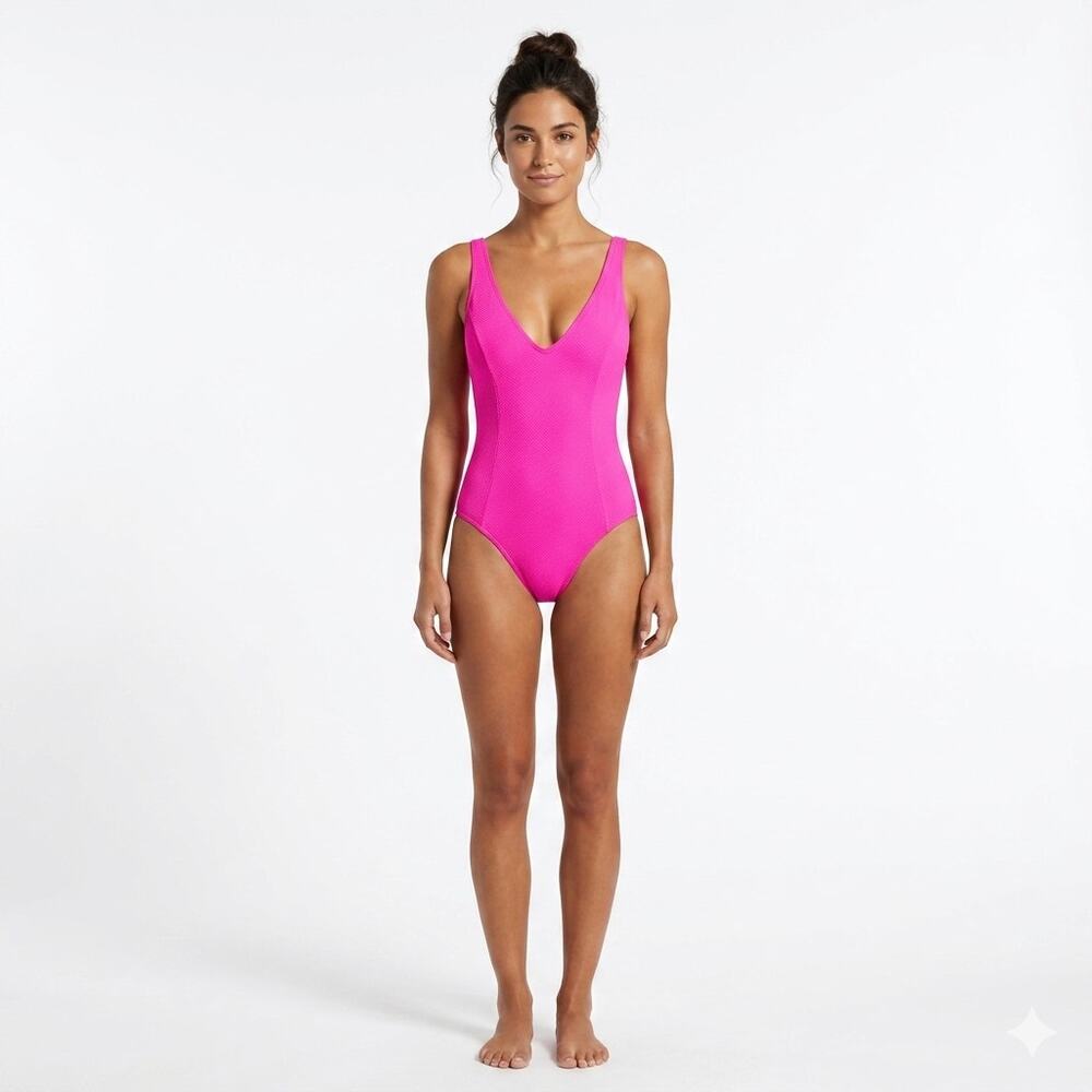 Vintage Le Cove Hot Pink Textured One Piece Swimsuit Size 12 Made in USA